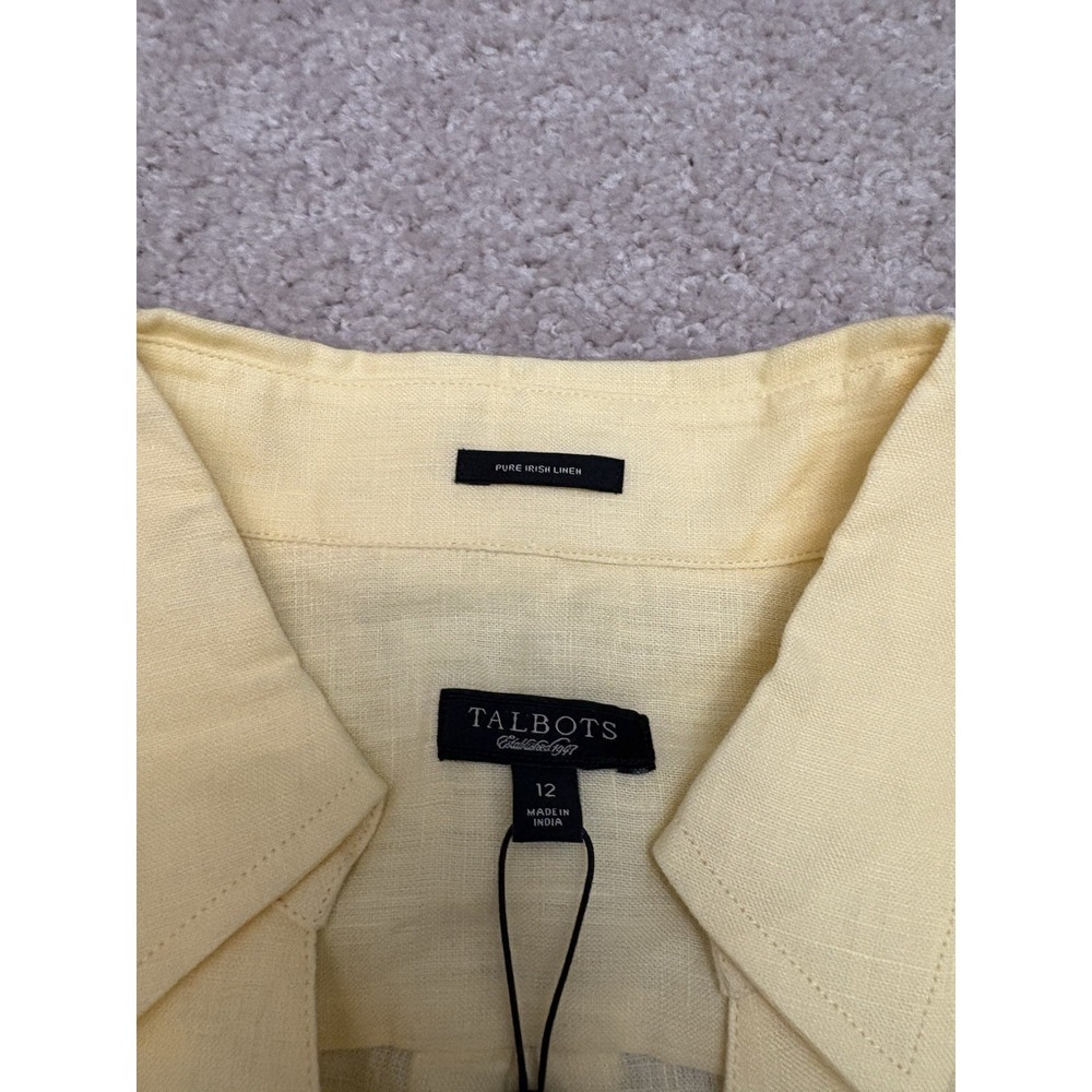 New Women's Talbots 100% Linen Relax Button Down Shirt Yellow Size 12 - Picture 3 of 6